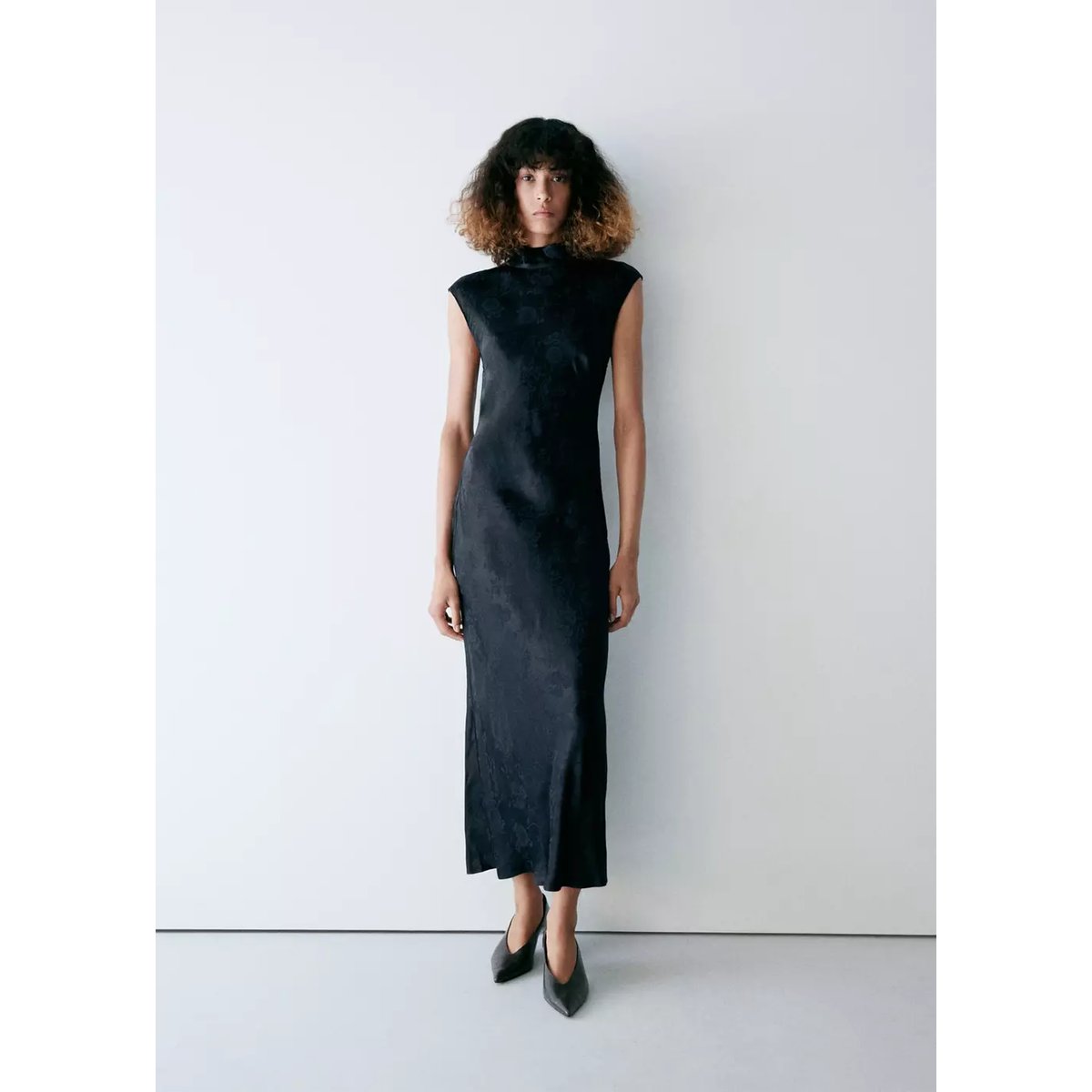 Robe jacquard à col officier bleu marine, MANGO
