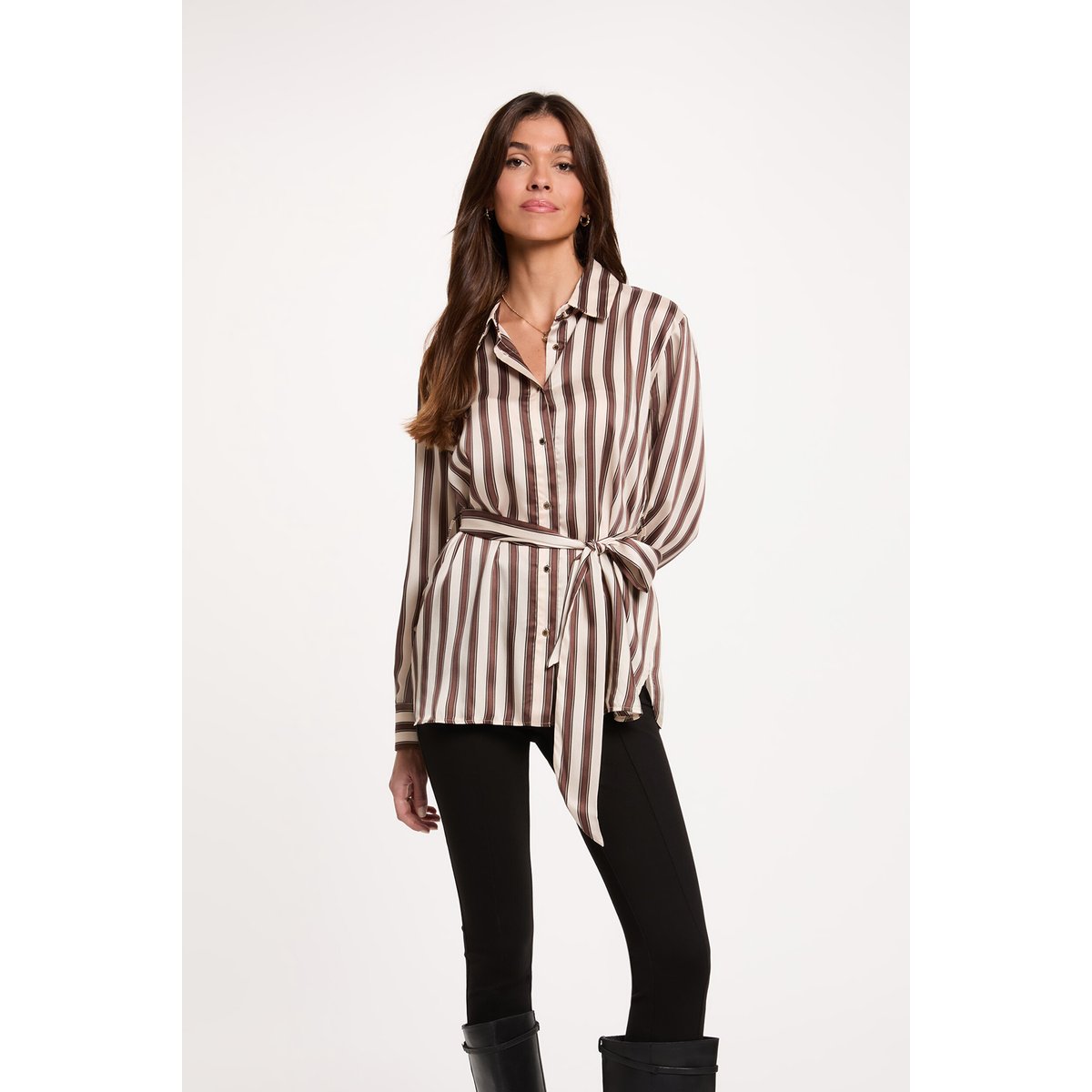 Chemise rayée ceinturée multicolore, MORGAN