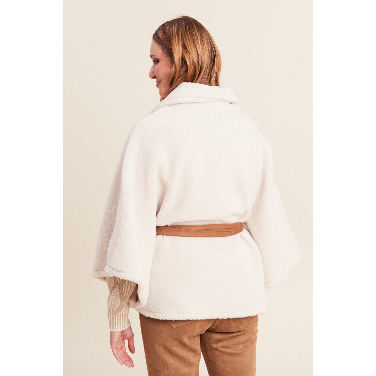 Poncho boutonné ceinturé ecru, BREAL