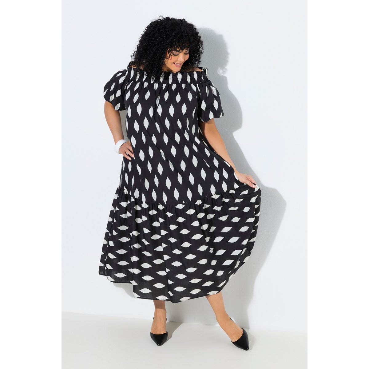 Robe maxi motif alvéoles noir, ULLA POPKEN