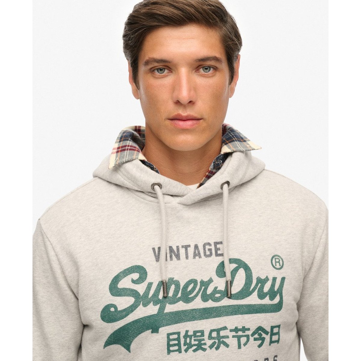 Sweat à capuche Vintage Logo Duo Classic gris glacier chiné, SUPERDRY
