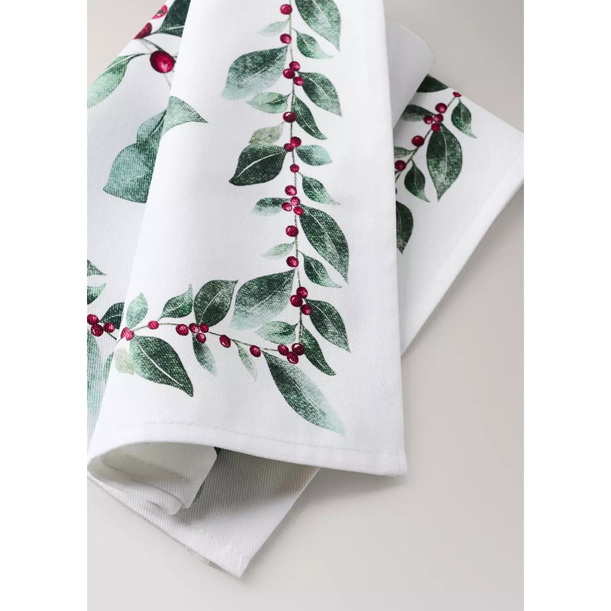 Serviettes de table en coton imprimé fleuri blanc, MANGO HOME