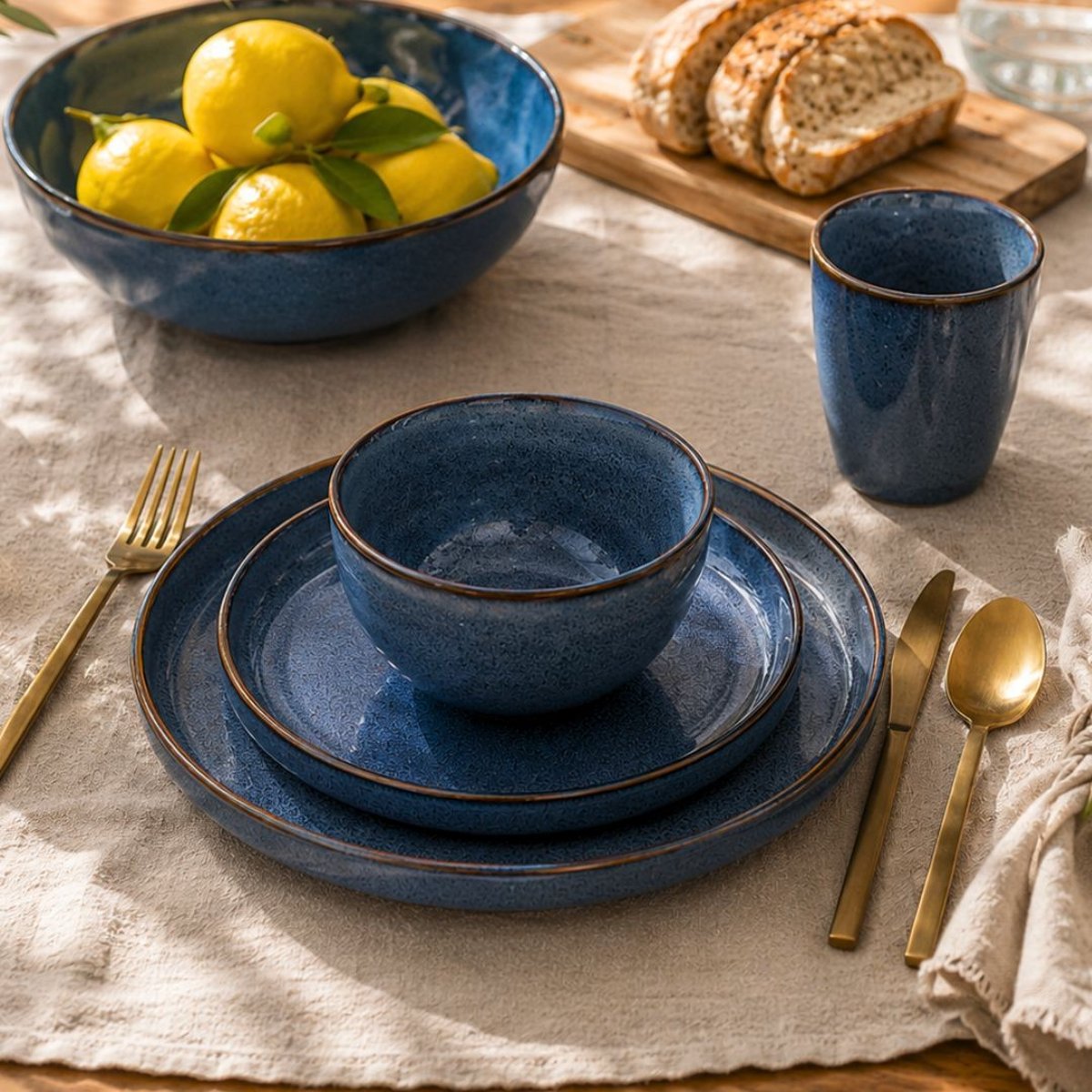 Lot de 6 grandes assiettes, BLUE MOON bleu, ARTIME