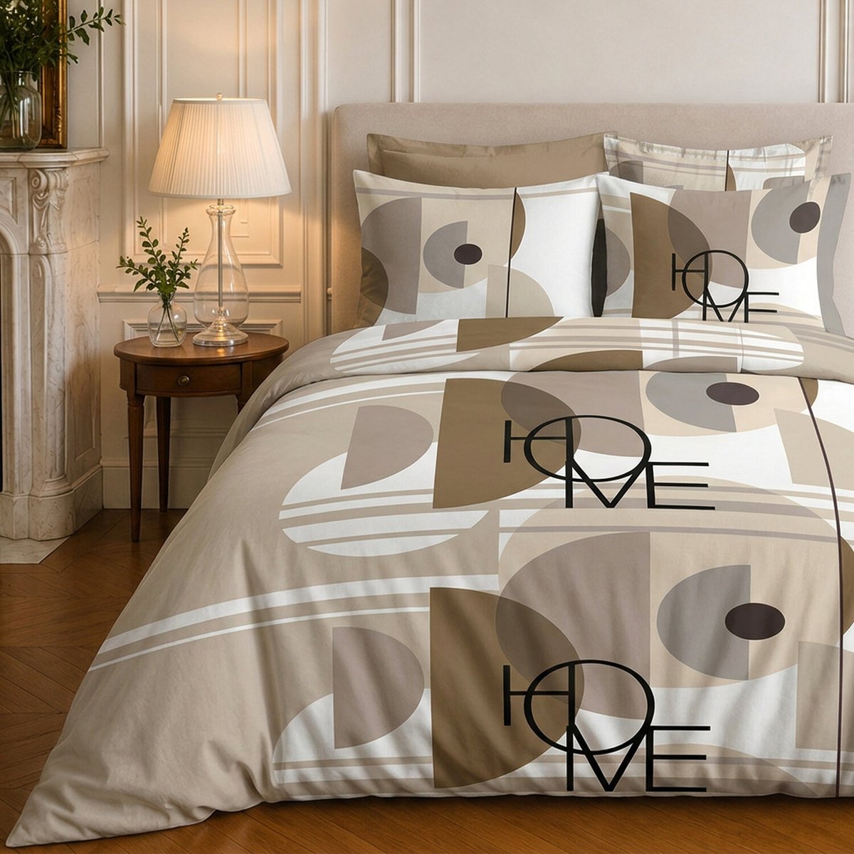 Parure de lit en coton motif géométrique, THÉODORE HOME beige, C DESIGN HOME TEXTILE