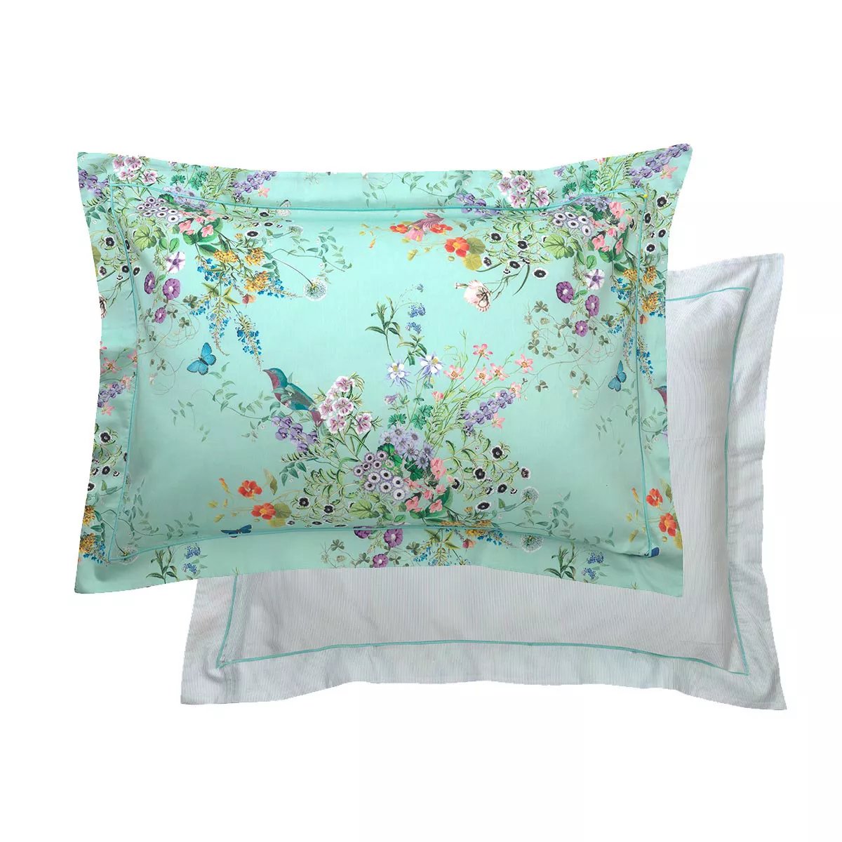 Taie d'oreiller satin de coton LE PRINTEMPS azur, GARNIER THIEBAUT