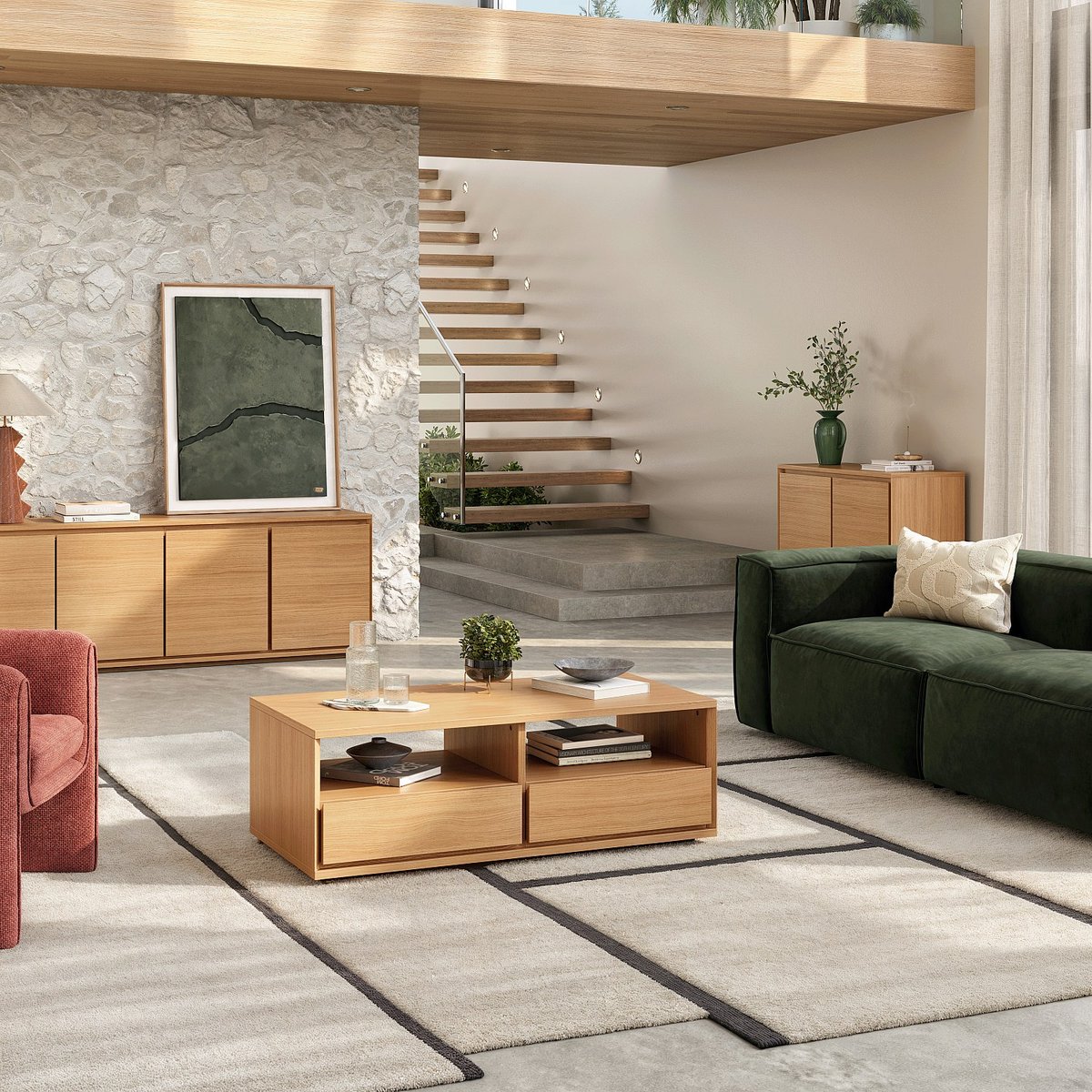 Table basse bois HAZO naturel clair, HABITAT