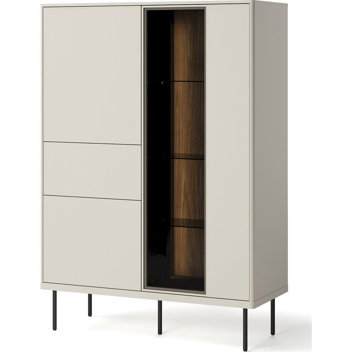 Vitrine haute EPIRO avec éclairage LED beige grisé et chêne foncé, RECOLLECTION