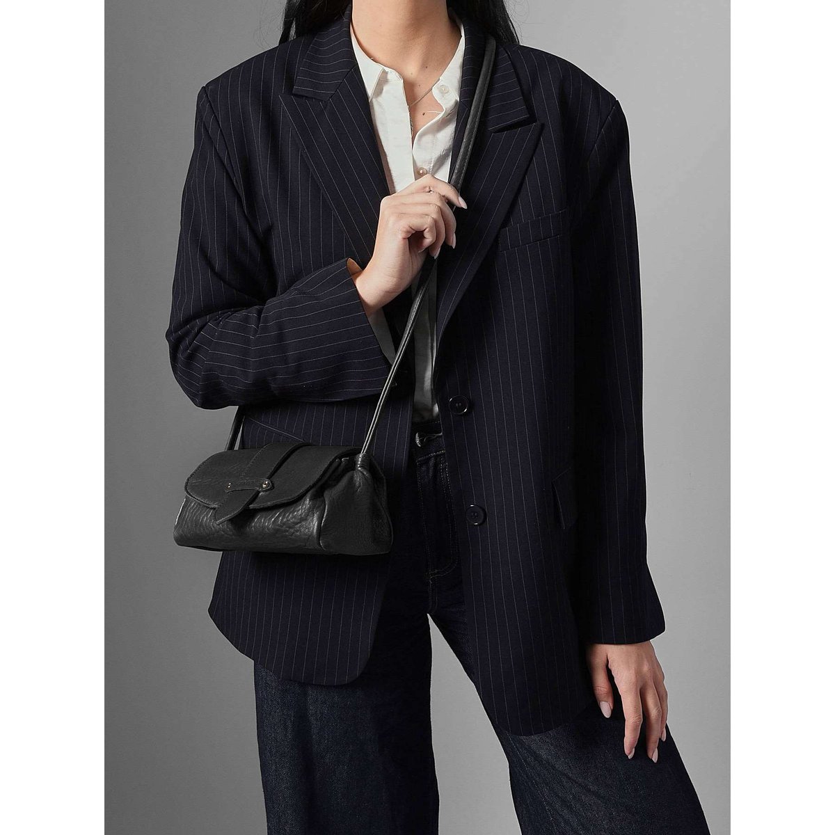 Sac bandoulière S Agnes cuir noir, ETRIER