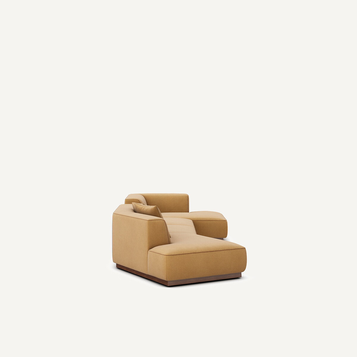 Canapé d'angle droit ouvert avec repose-pieds en velours de lin, JACOPO caramel, AM.PM