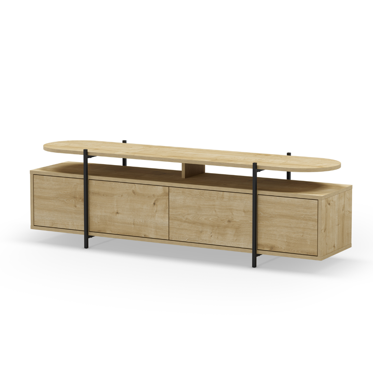 Meuble TV 4 portes et pieds en métal L160 cm - Hinoa chêne, CALICOSY