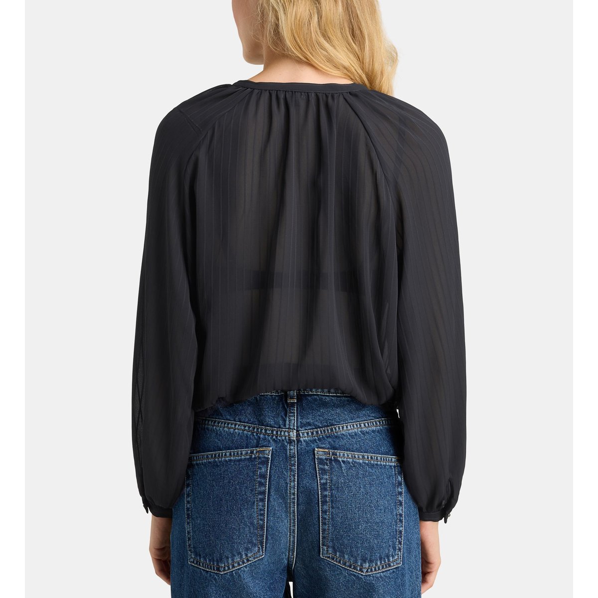 Blouse fluide voilée toscane moss rayures noir, GALERIES LAFAYETTE