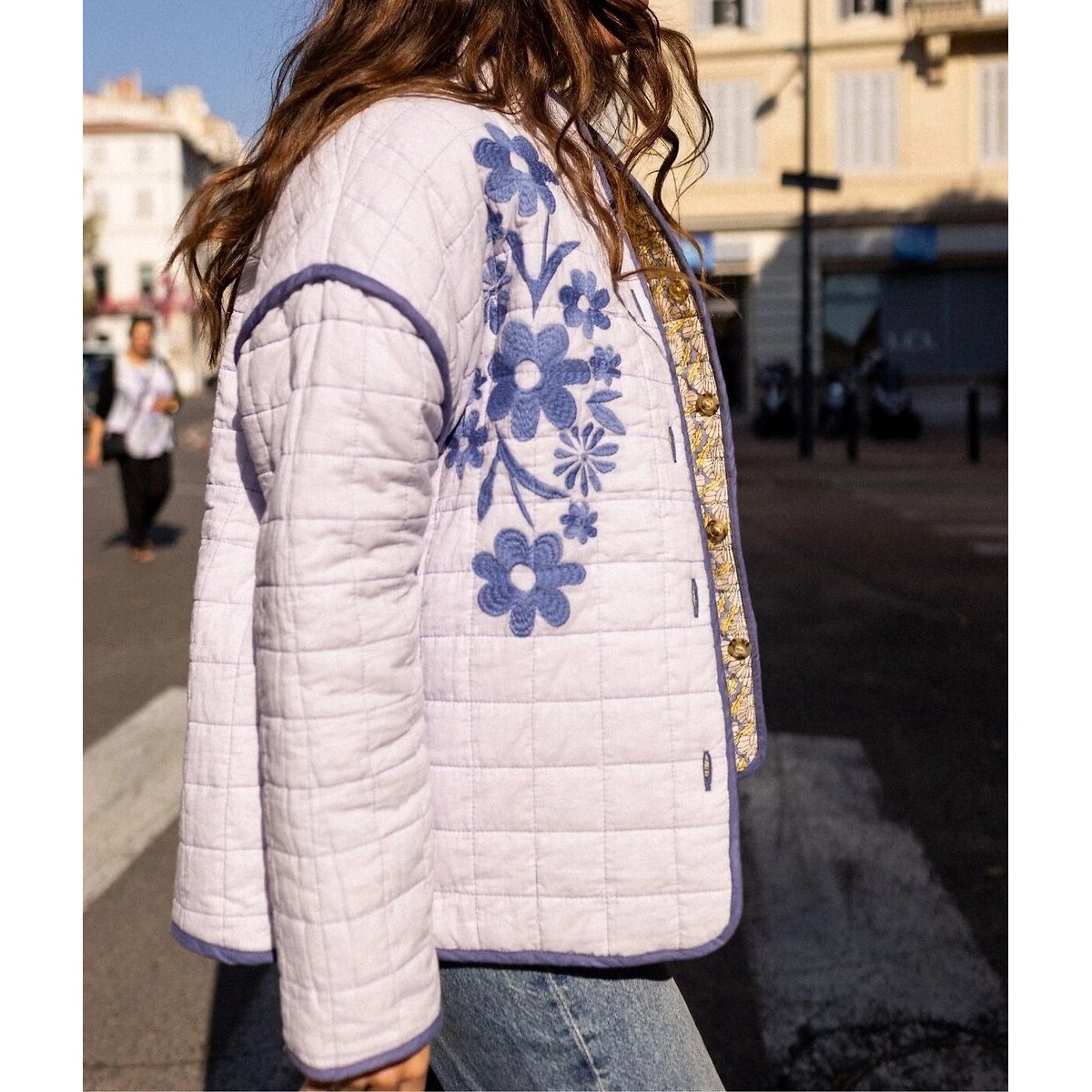 Giacca trapuntata reversibile, VANITA stampa floreale blu, APACHES COLLECTIONS