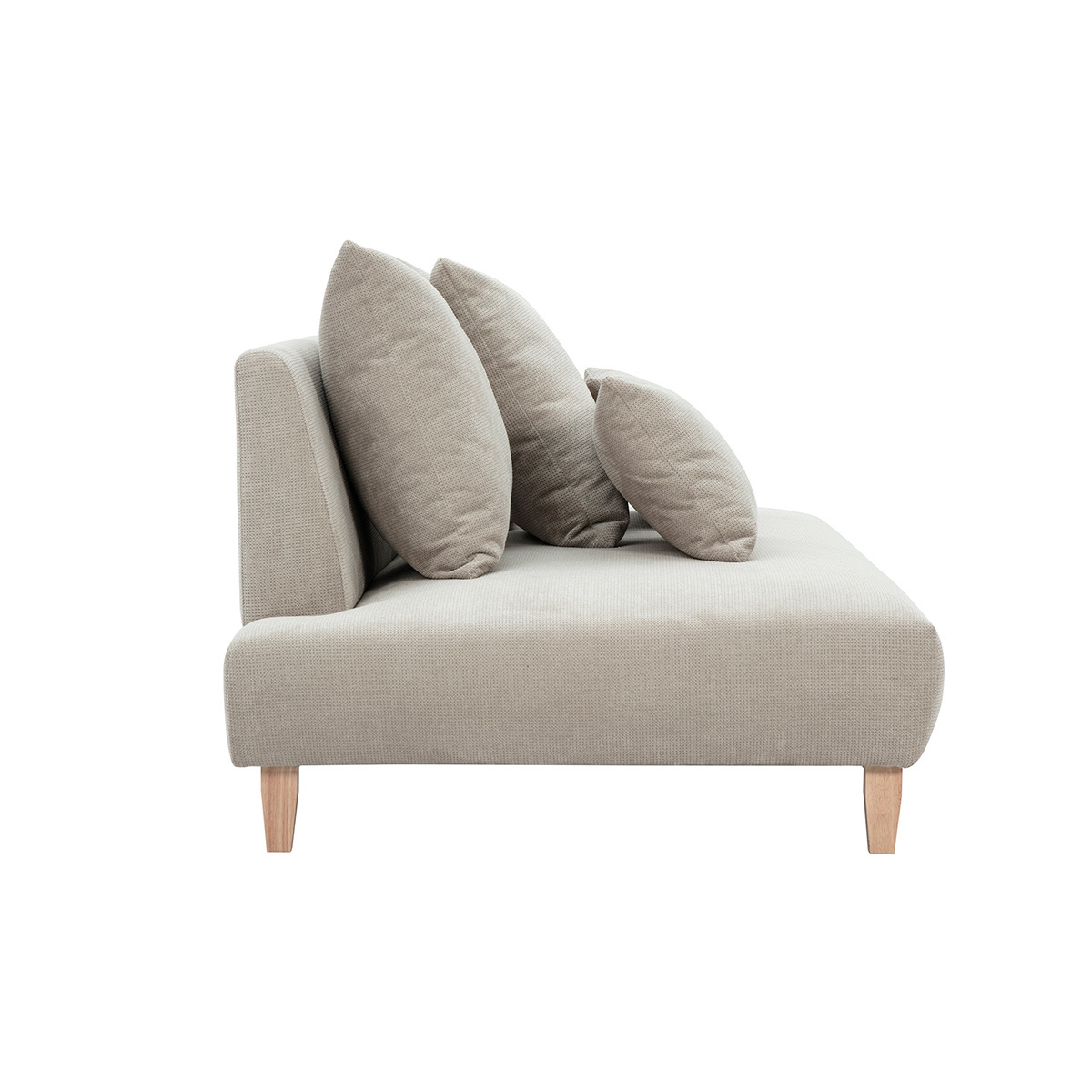 Canapé 3 places en tissu chenille beige et bois clair L201 cm BASTILLE beige, MILIBOO