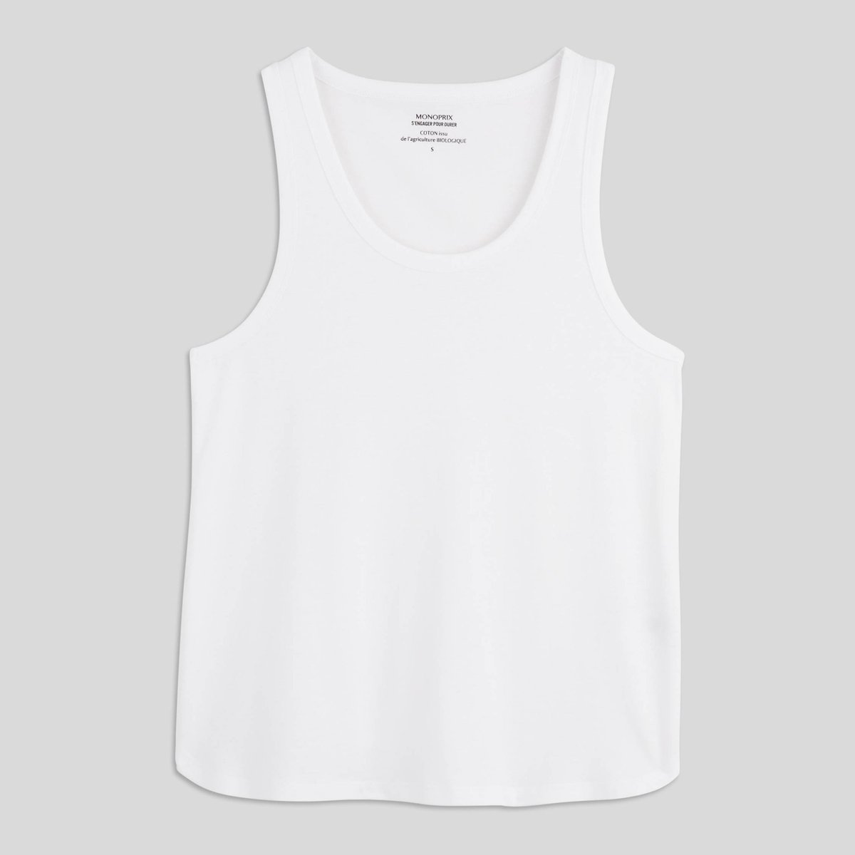 Débardeur col rond uni en coton BIO GOTS blanc, MONOPRIX