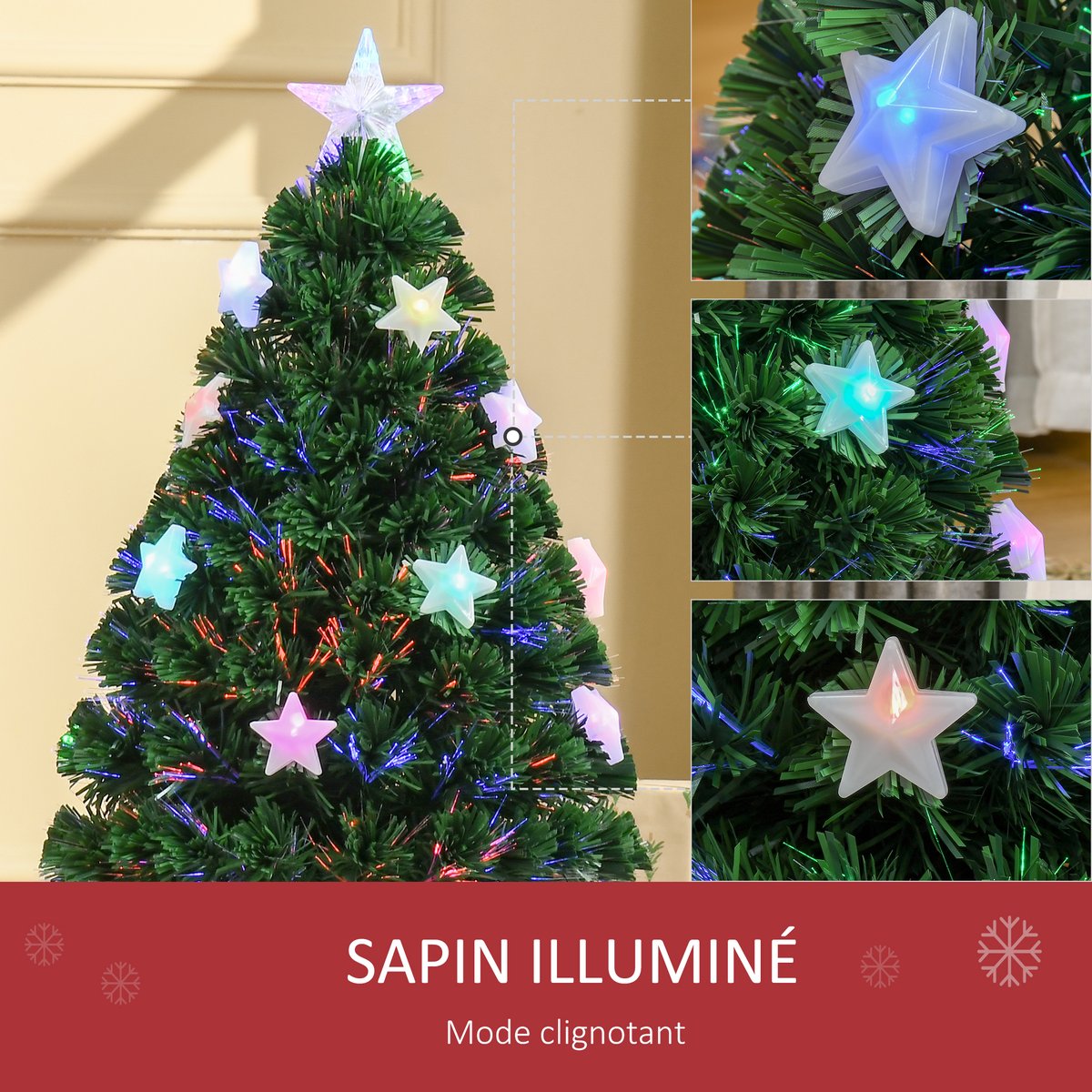 Sapin de Noël Plastique vert et multicolore, HOMCOM