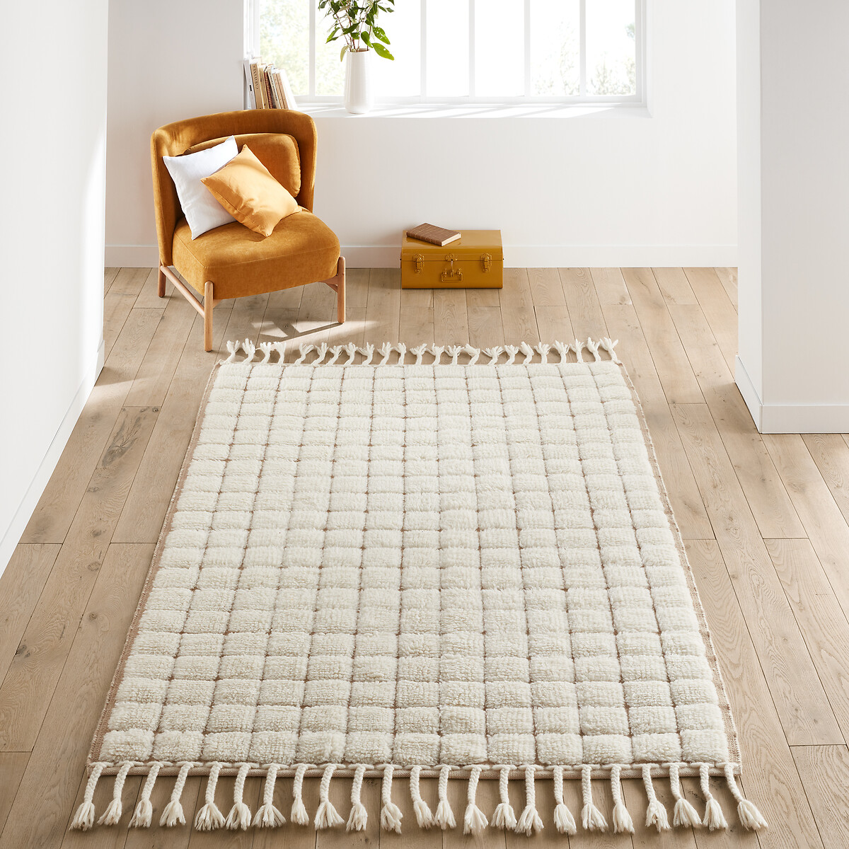 Tapis laine motifs damiers, Ladama ecru, LA REDOUTE INTERIEURS