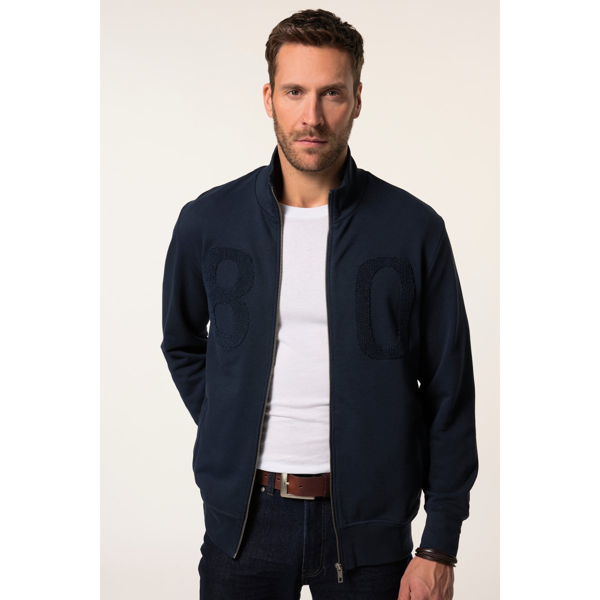 Veste en molleton, col montant et flocage bleu marine, JP1880