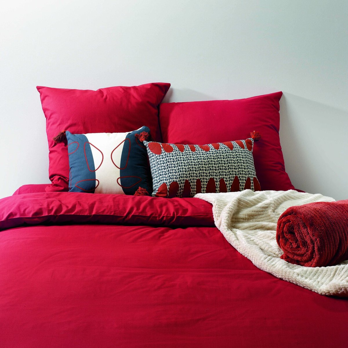 coussin déco en polycoton imprimé, Kilima rouge, C DESIGN HOME TEXTILE