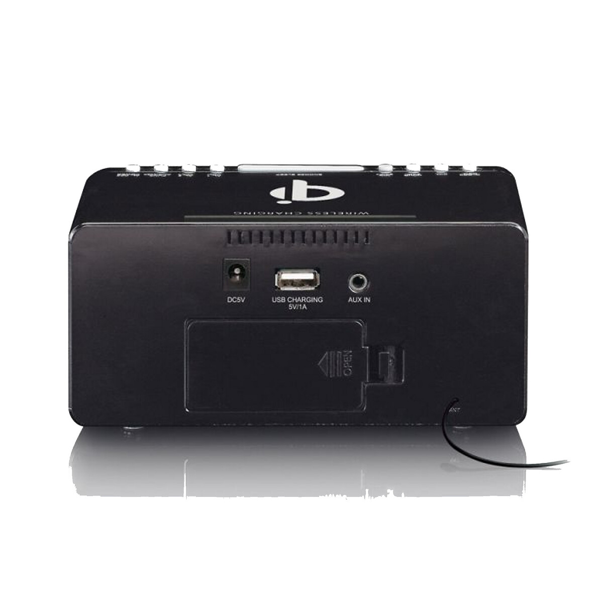 Rádio relógio com carregador wireless QI e USB, da Lenco preto , LENCO