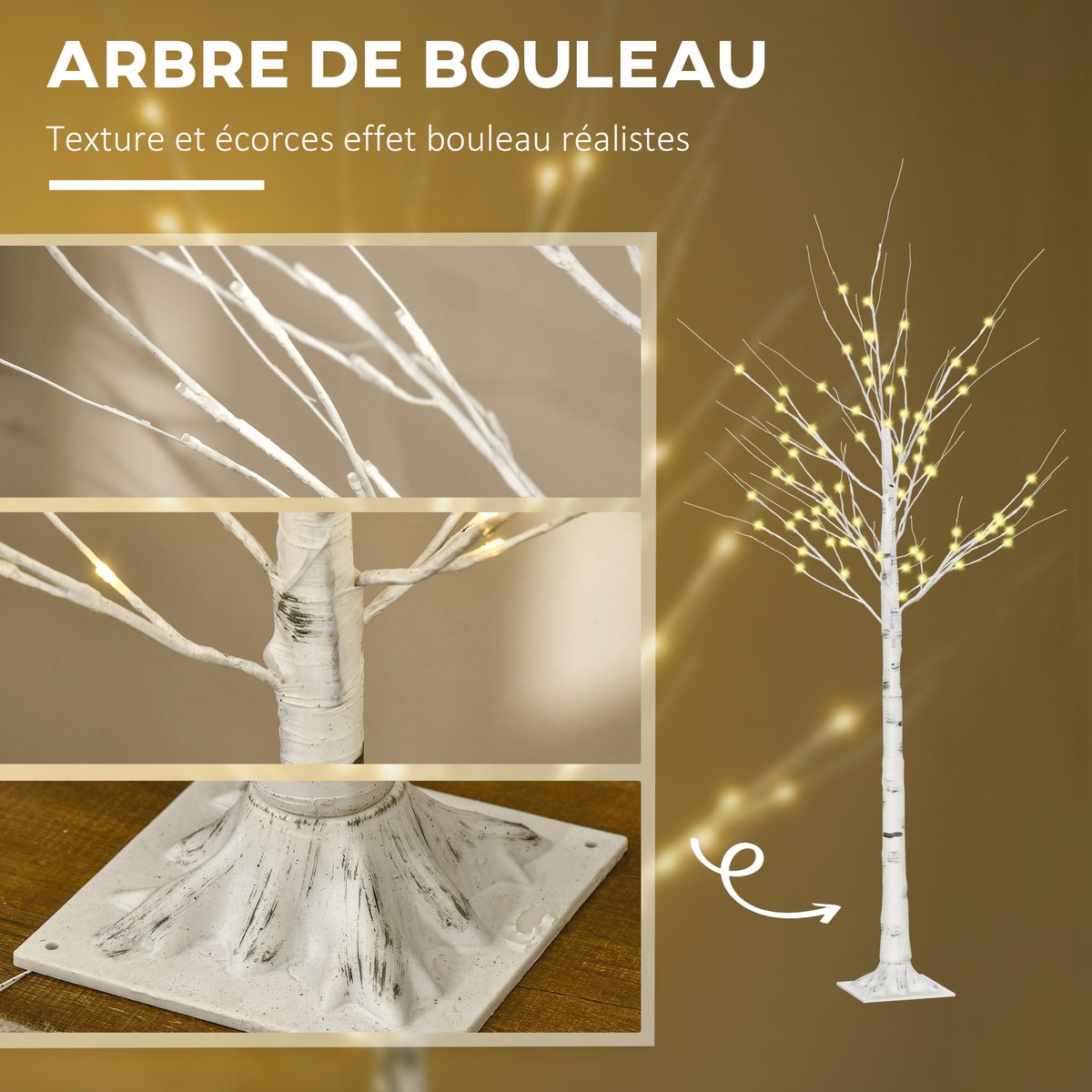 Arbre lumineux PP Blanc blanc, HOMCOM