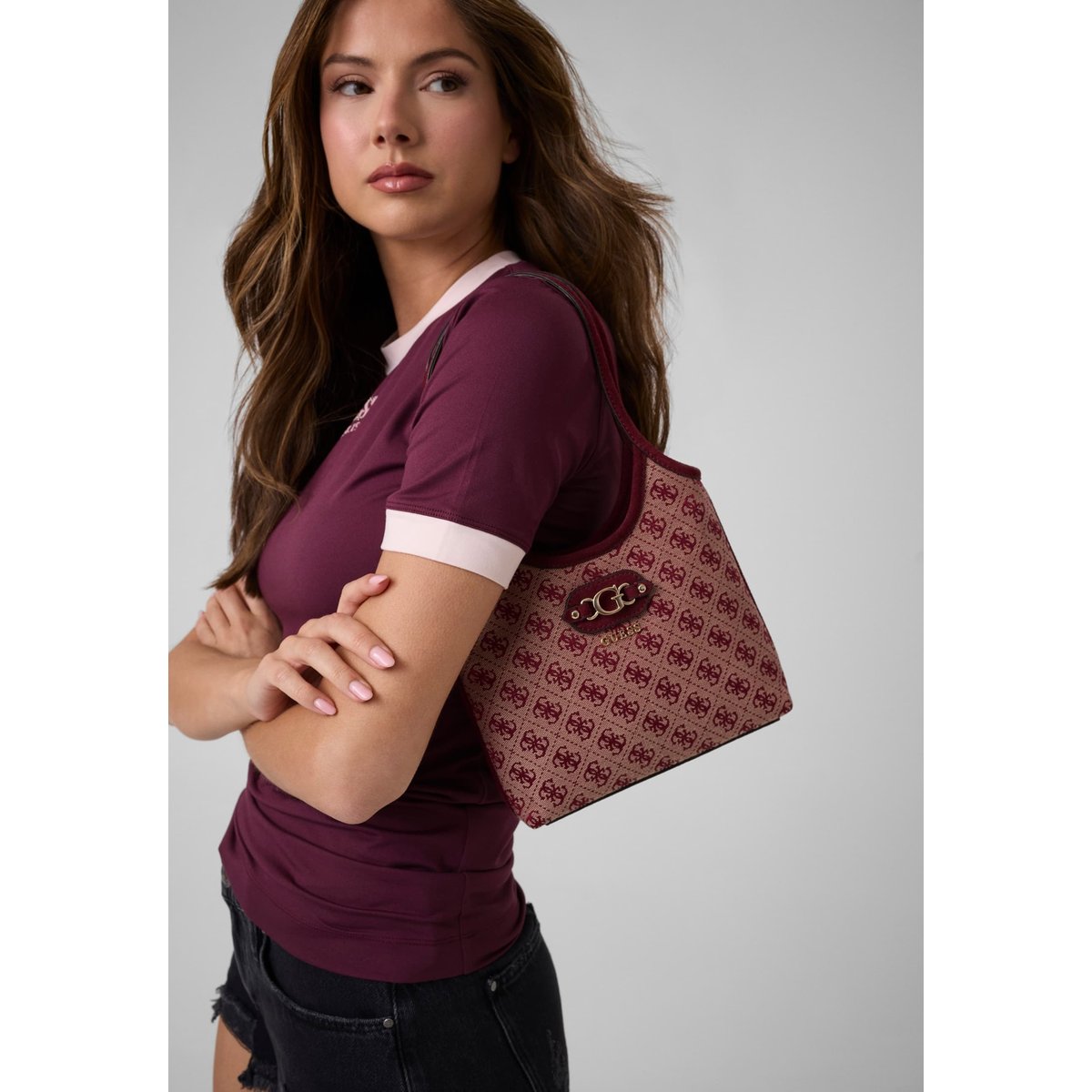 Sac Mini Shopper Logo Samantha rouge multi, GUESS