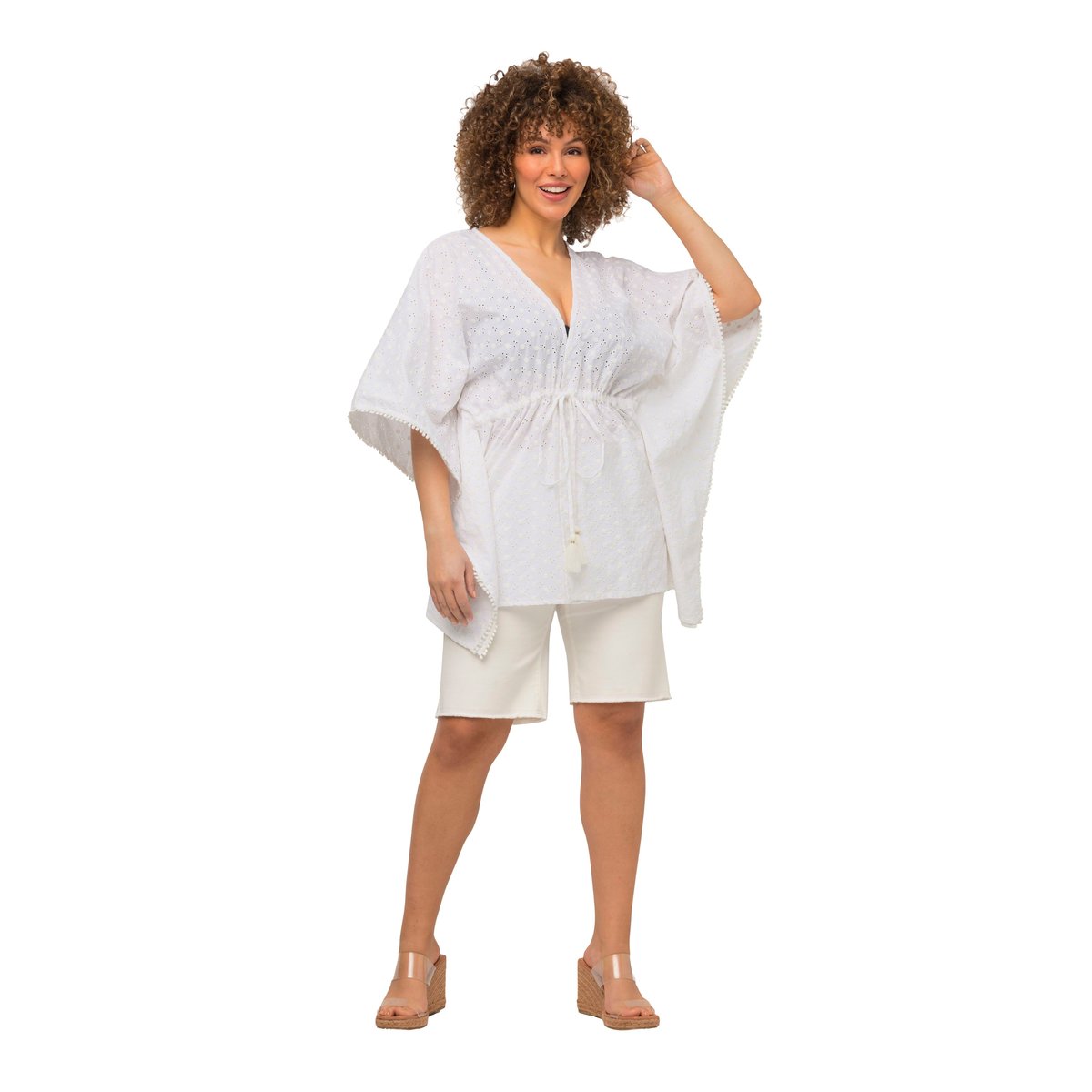 Blouse style kimono oversized à manches 3/4. blanc neige, ULLA POPKEN