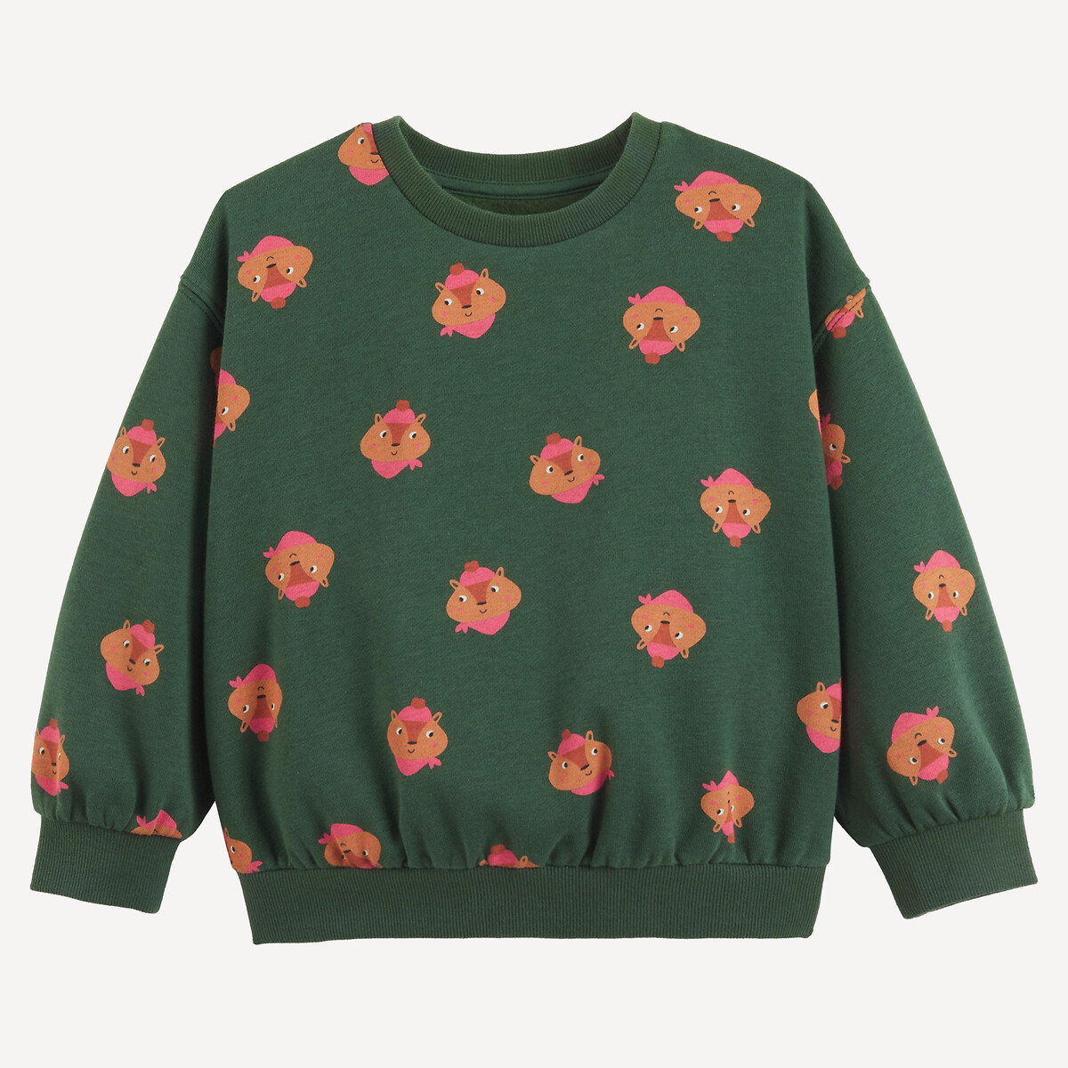 Sweat col rond, imprimé animalier, en molleton vert, LA REDOUTE COLLECTIONS