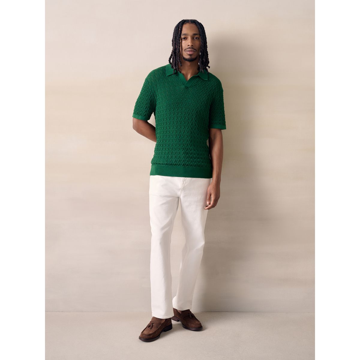 Polo standard pointelle de coton à col trophy tennis green, NEXT