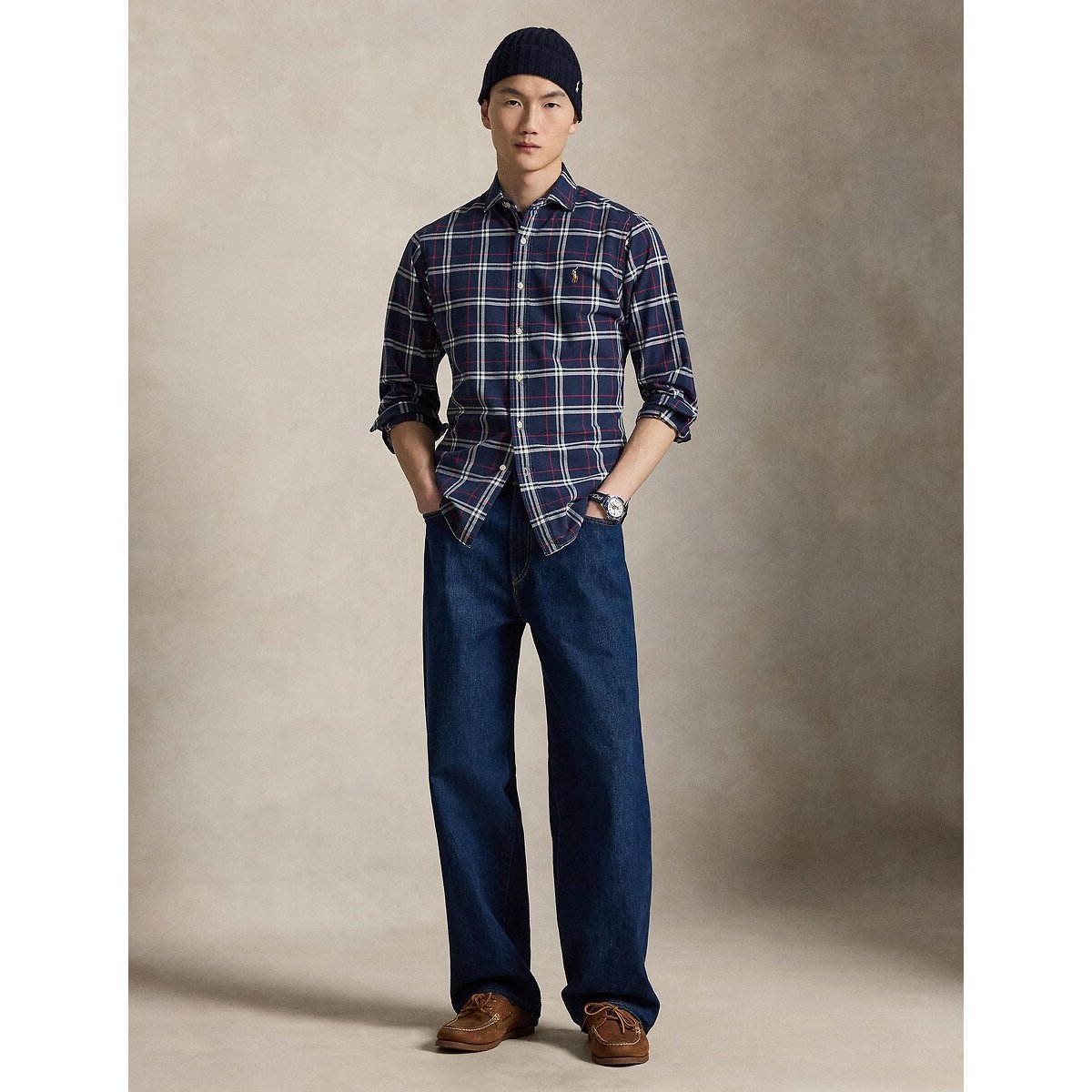 Chemise Oxford ajustée, écossaise carreaux marine, POLO RALPH LAUREN