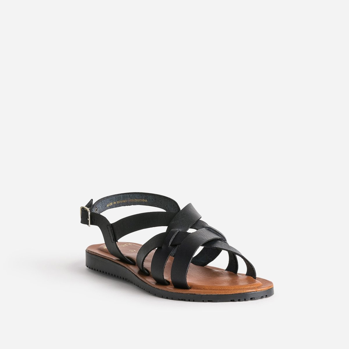 Sandale Plate en cuir NAMIRA noir/kaki, ERAM