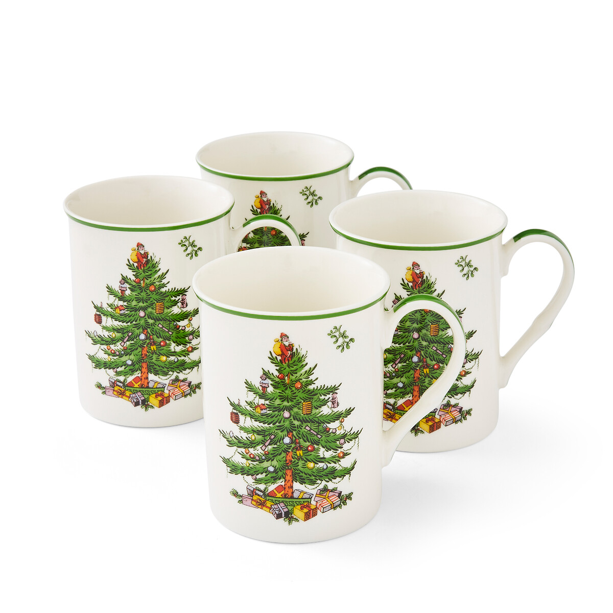 Set of 4 Christmas Tree Mugs in 340ml white, SPODE