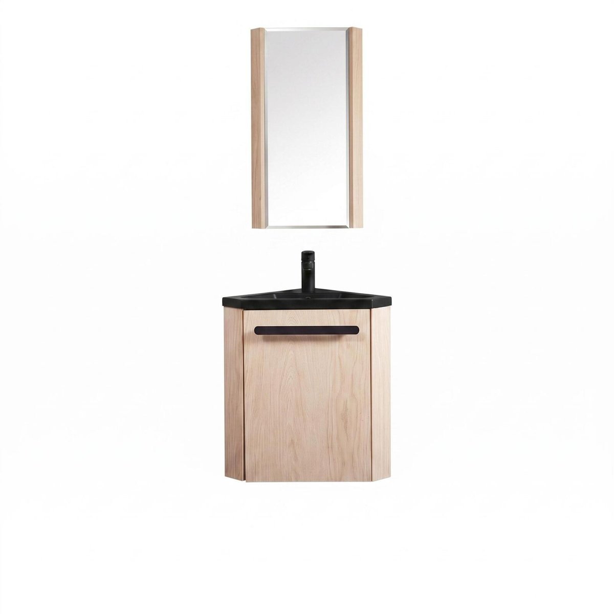Ensemble lave-mains angle avec robinet et armoire SKINO décor chêne (vasque noire), MOB IN