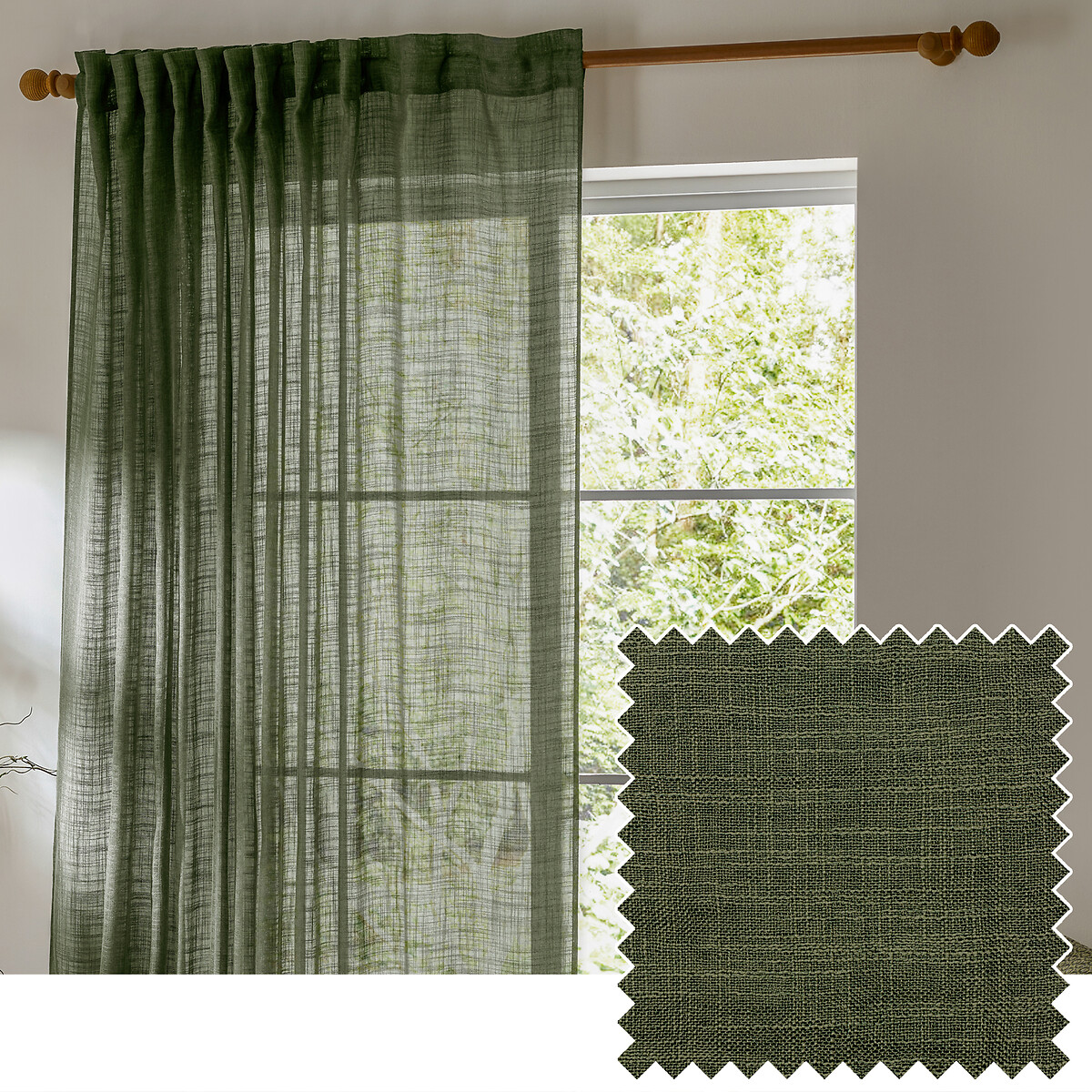 Cirrus Sheer Tab Top Curtain Panel forest green, YARD