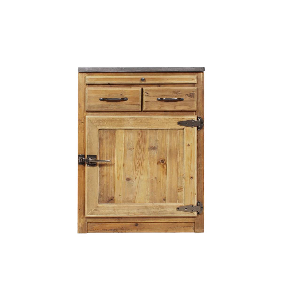 Meuble bas de cuisine en bois recyclé et pierre bleue CHAMPÊTRE bois clair, MADE IN MEUBLES 