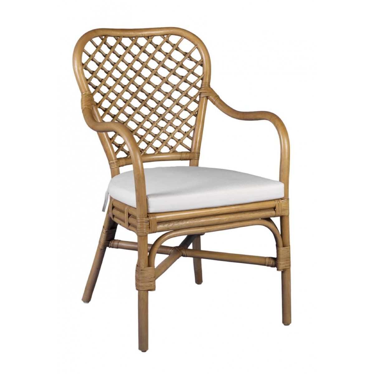 Fauteuil avec coussin rotin marron, DECORATION D’AUTREFOIS