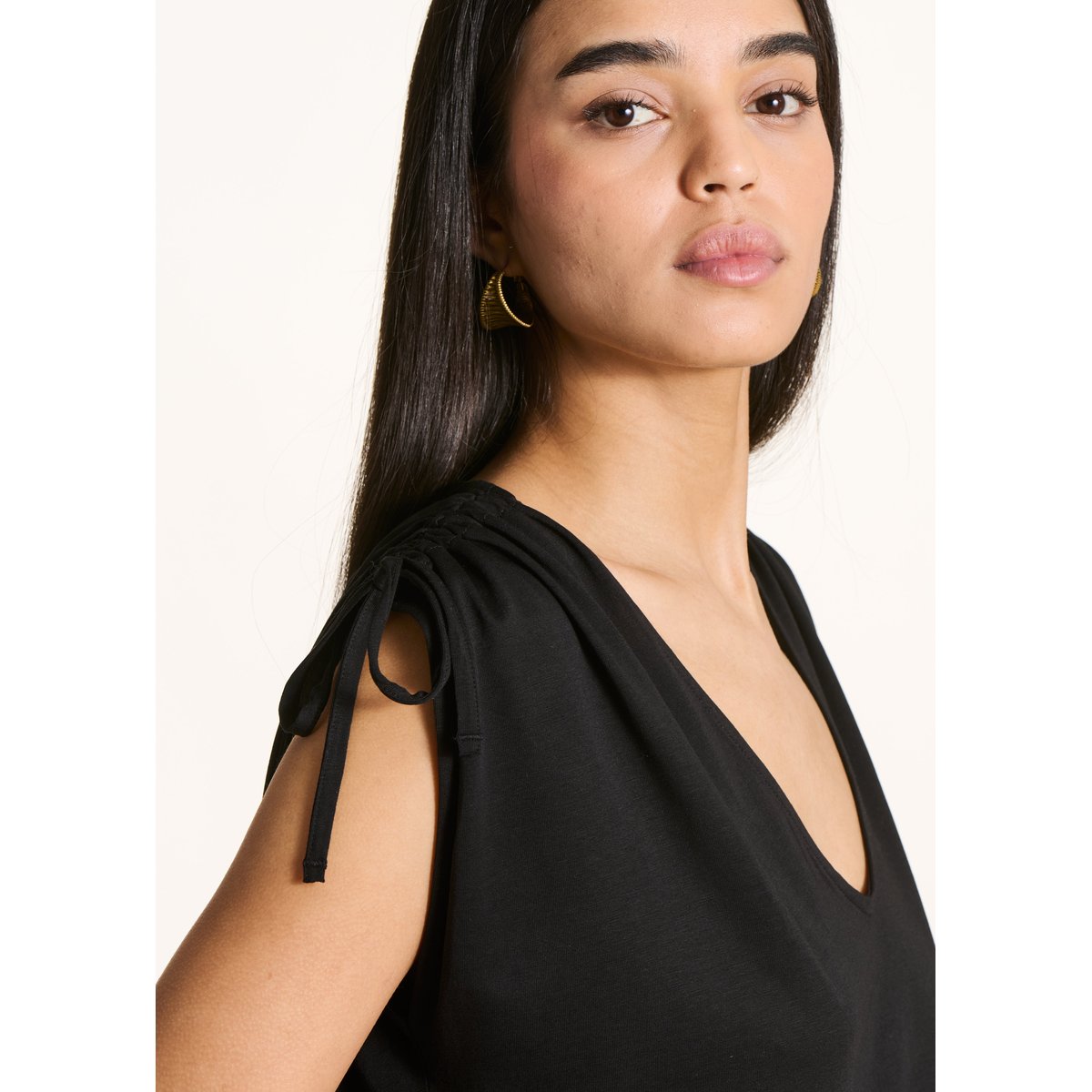 T-shirt ample col V noir, LA FEE MARABOUTEE