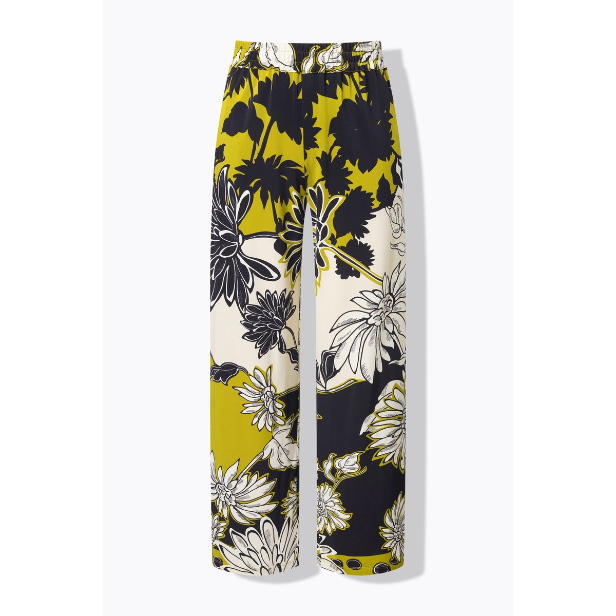 Pantalon en tissu piqué à fleurs vert moutarde, ULLA POPKEN
