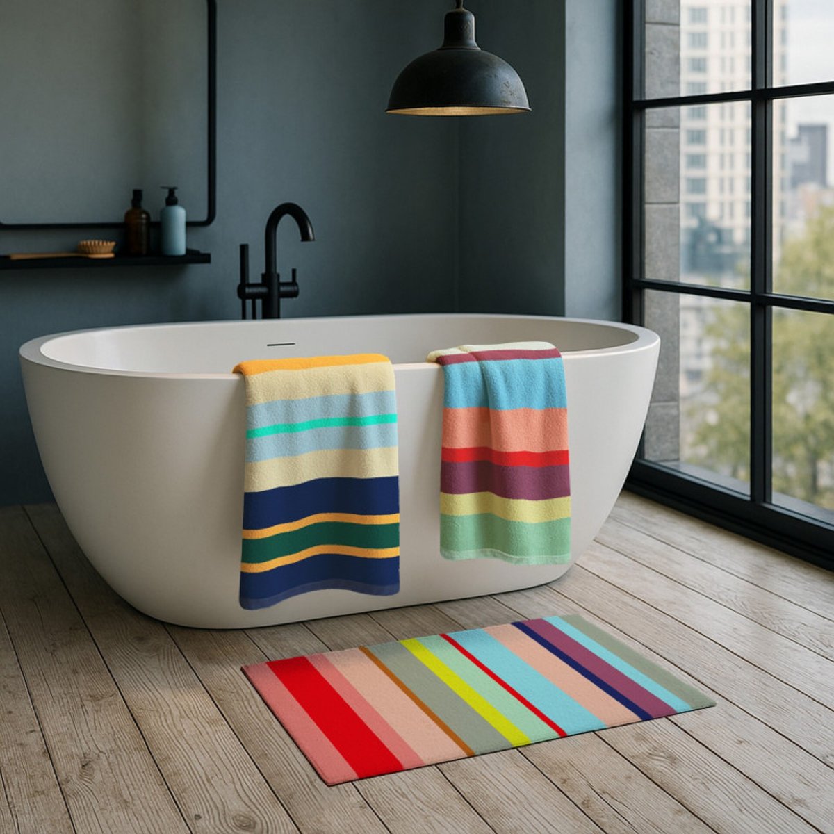 Tapis de bain coton rayé NIZZA multicolore, REMEMBER