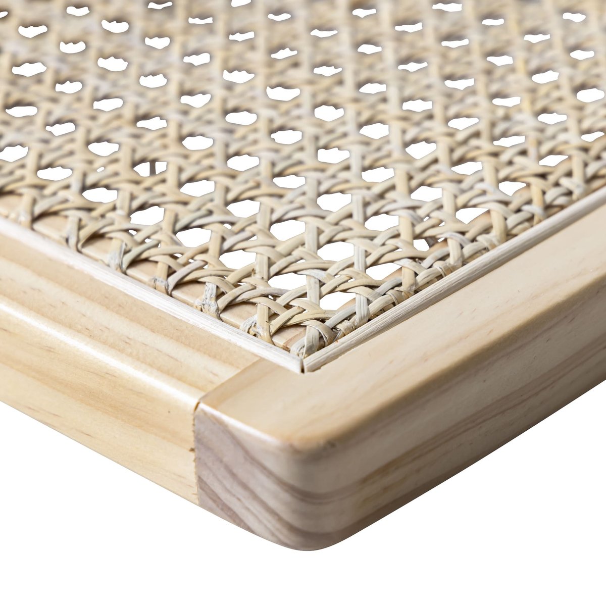 Lit en pin massif cannage avec 2 planches de chevet cannage - ANNA bois naturel, TERRE DE NUIT