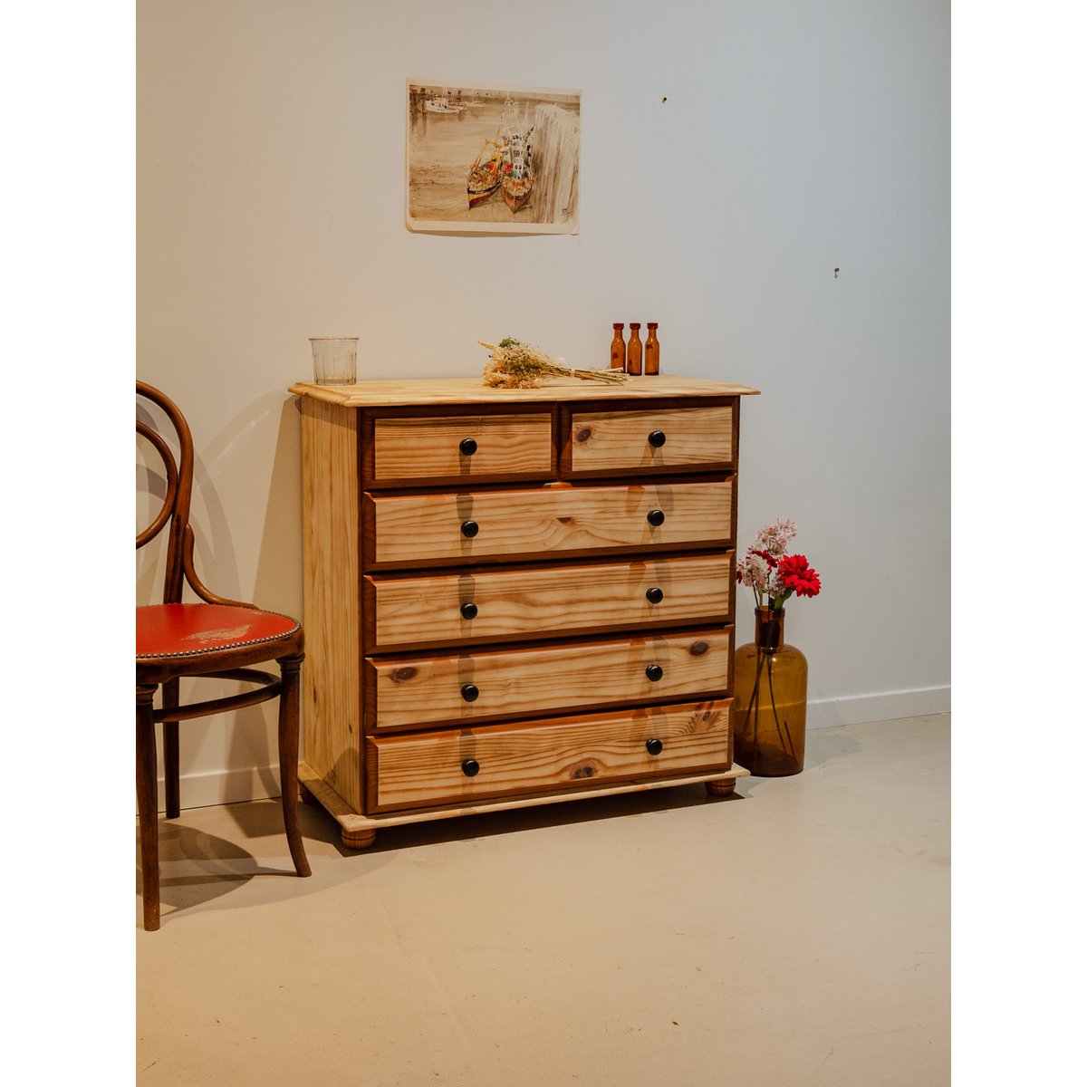 Commode en bois brut Garance N°616 - Bon état bois clair, DEBONGOUT