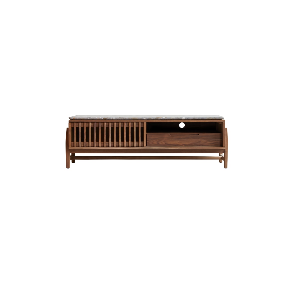 Meuble Hi-FI, TV en Noyer massif, ISAURE marron foncé, TIKAMOON