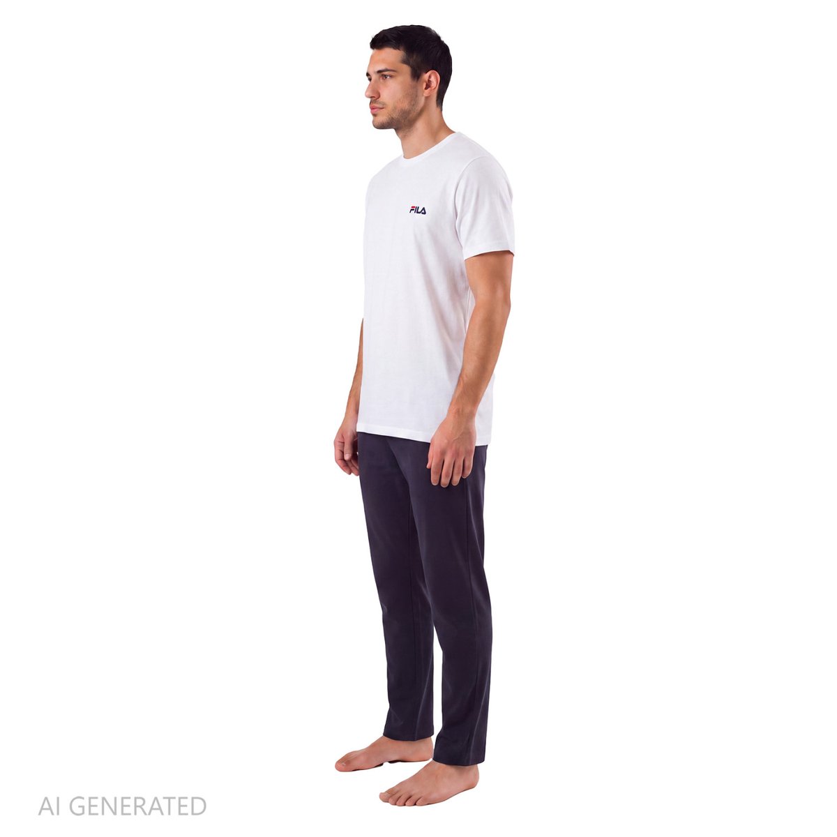 Ensemble Pyjama en coton blanc/bleu matine, FILA