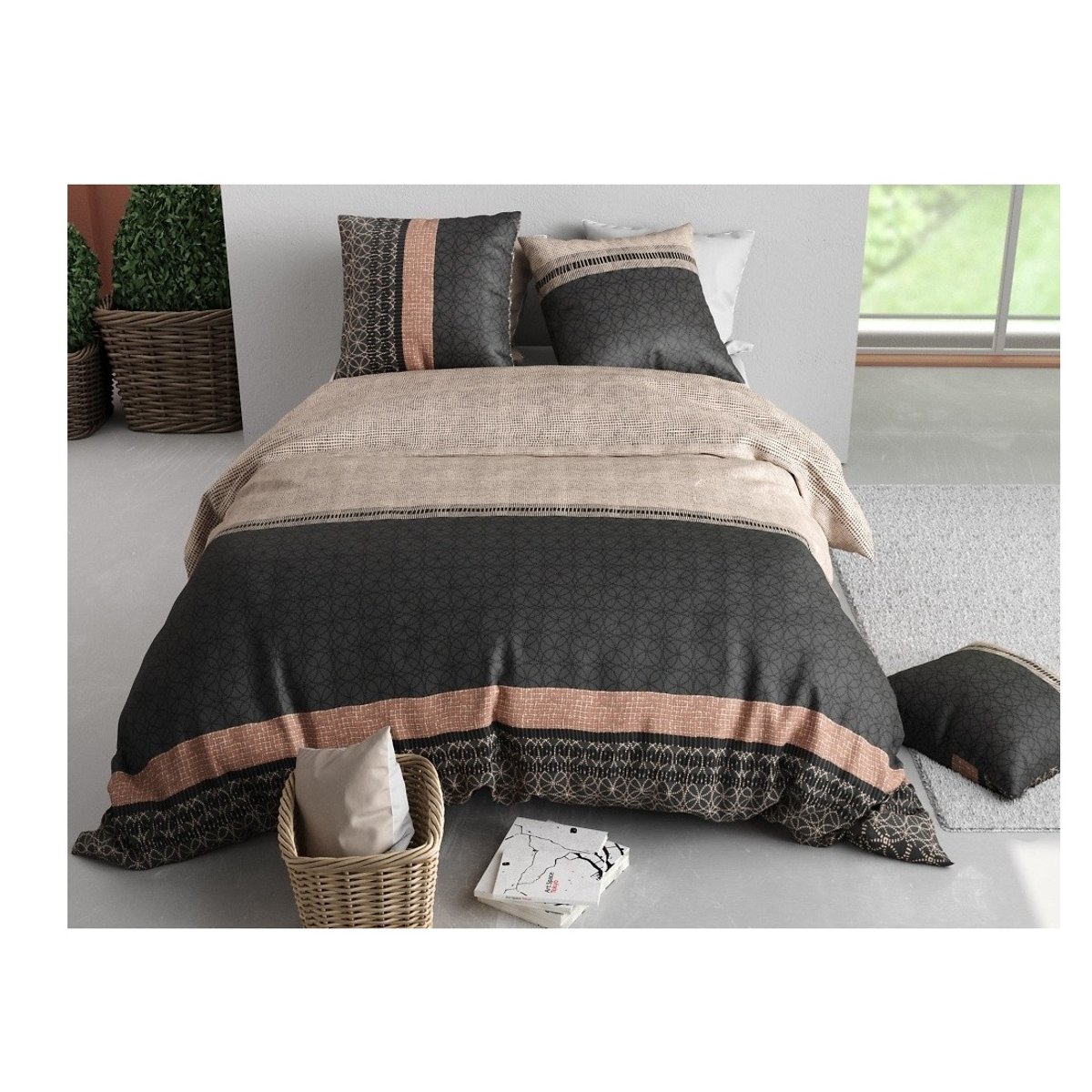 Housse couette + taie Obsetnique gris, EDEN
