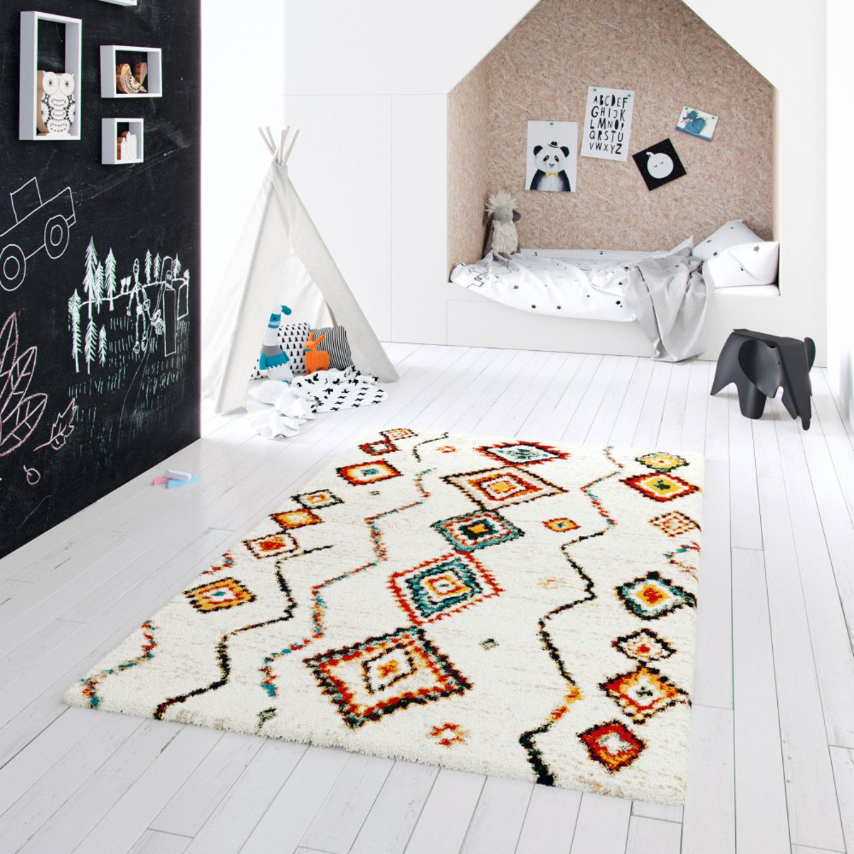 Tapis d'inspiration berbère à motif ethnique- ZAZY multicolore, DRAWER
