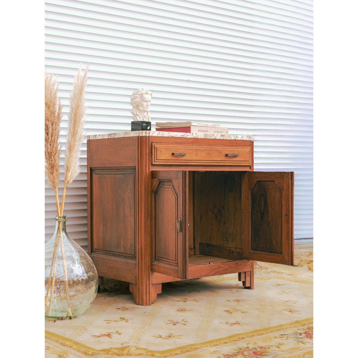Buffet en noyer et marbre Gilbert N°1785 - Bon état marron, DEBONGOUT