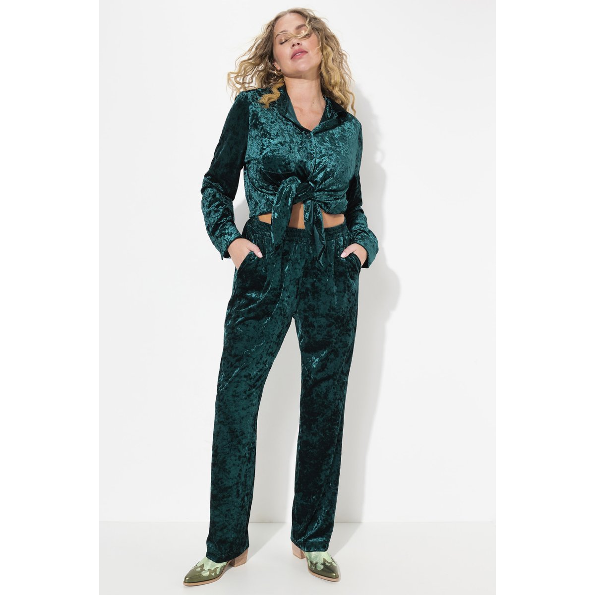 Pantalon en velours texturé Ruby vert sapin, ULLA POPKEN