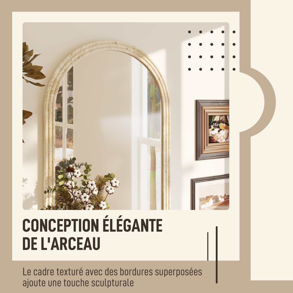 Miroir mural Polystyrène Beige beige, HOMCOM