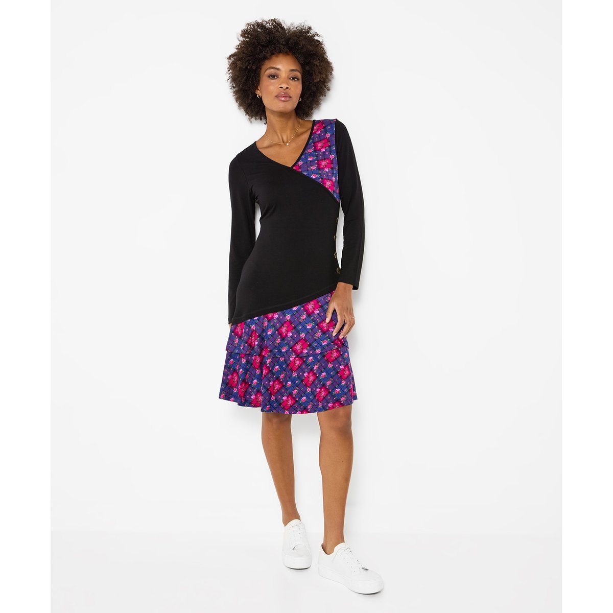 Charmante Robe Tunique en Jersey à Carreaux noir, JOE BROWNS