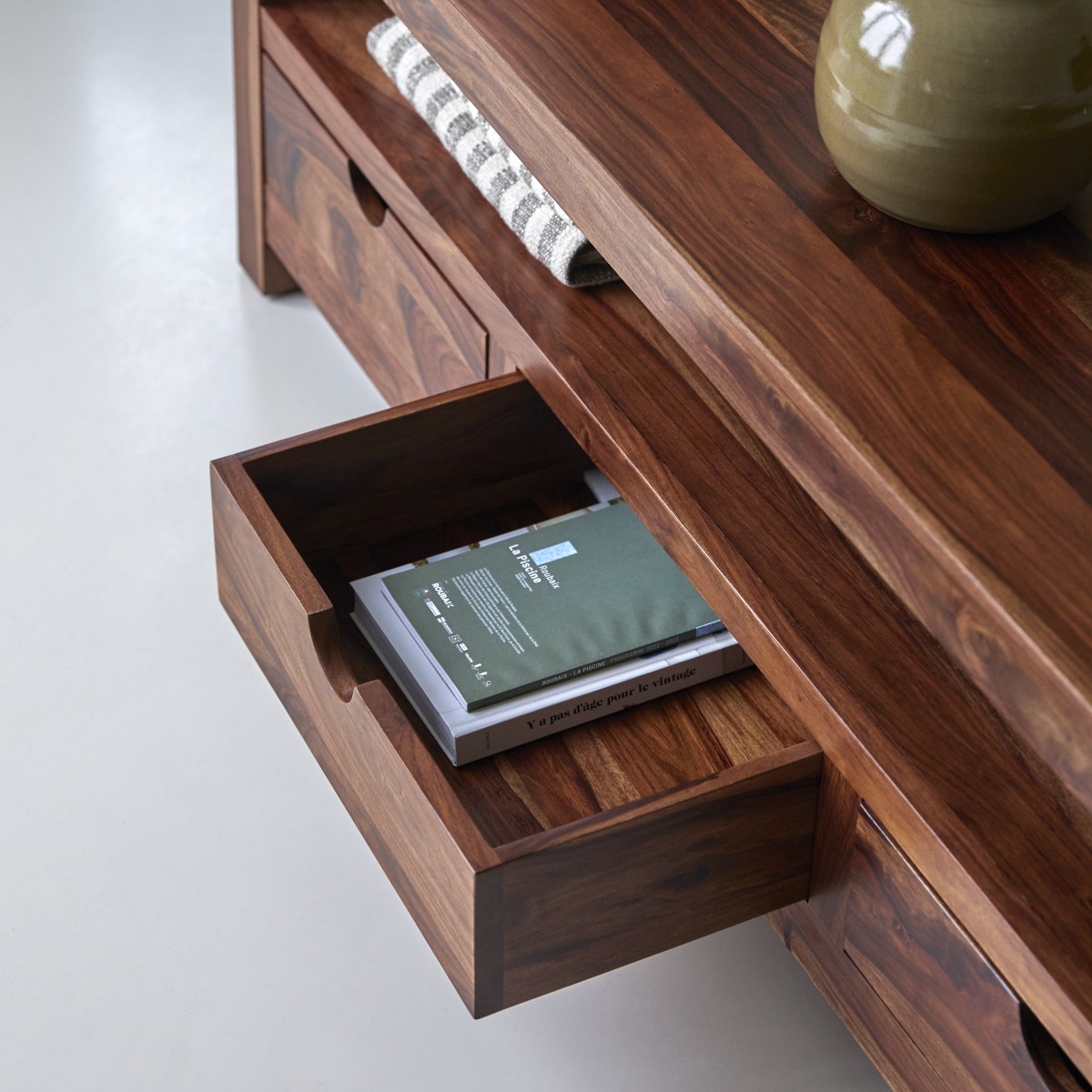 Meuble Hi-FI, TV en Palissandre massif, OLIVER marron foncé, TIKAMOON