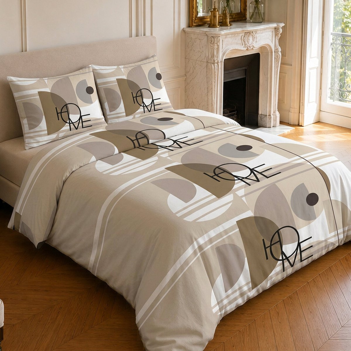 Parure de lit en coton motif géométrique, THÉODORE HOME beige, C DESIGN HOME TEXTILE